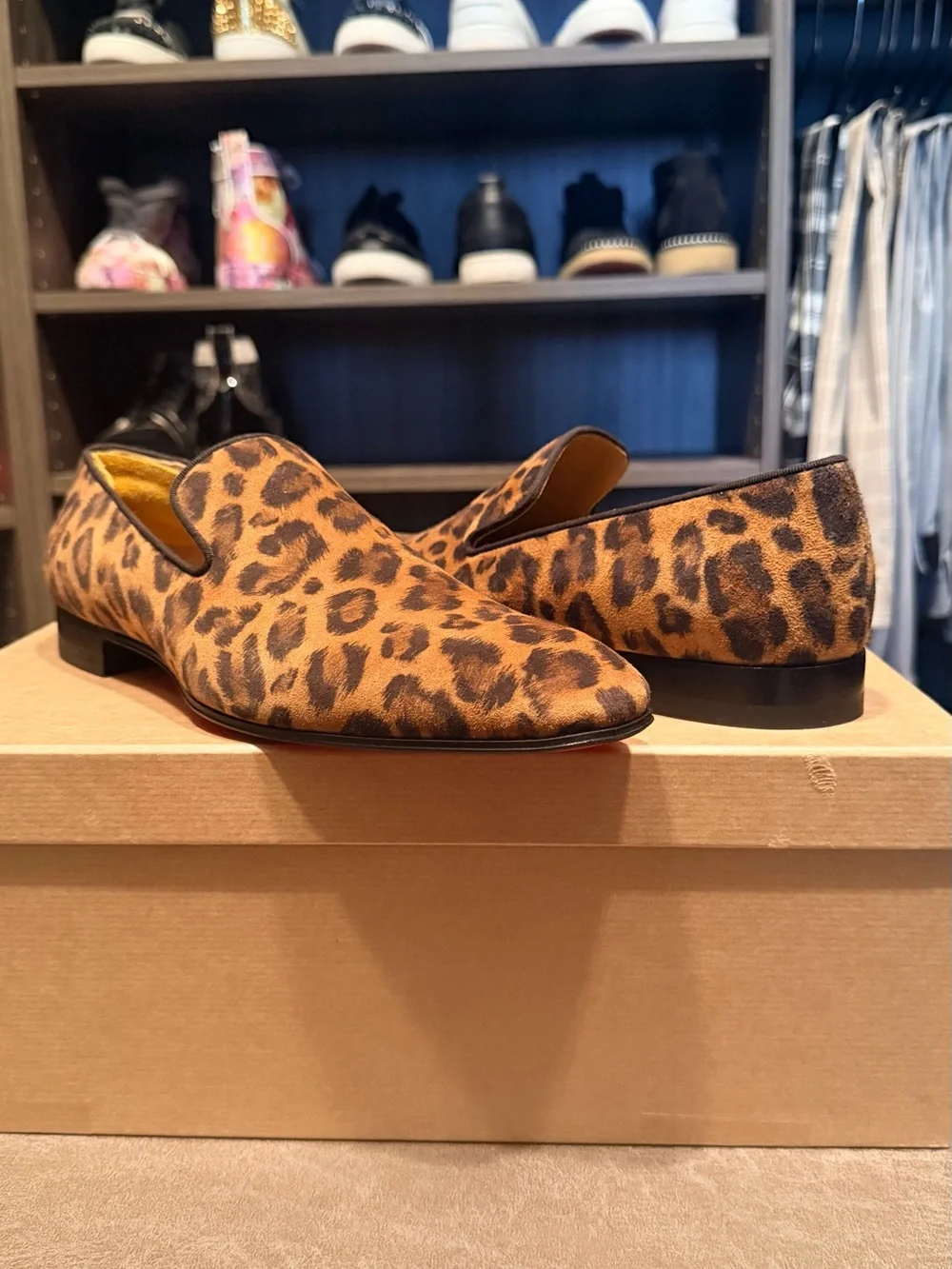 Christian Louboutin Leopard Print Velvet Slip-On Loafers